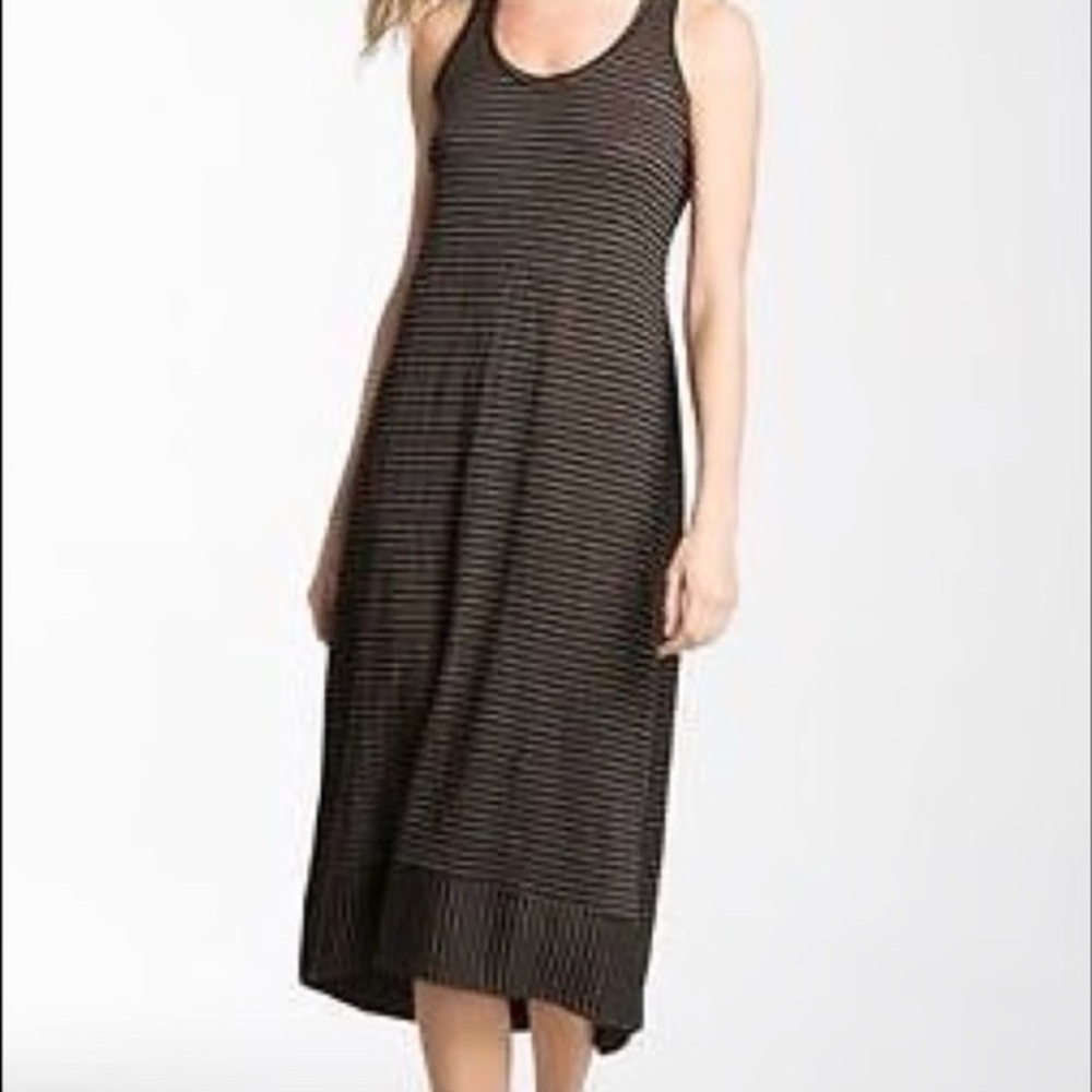 Eileen Fisher linen Black and Brown Striped Midi Dress